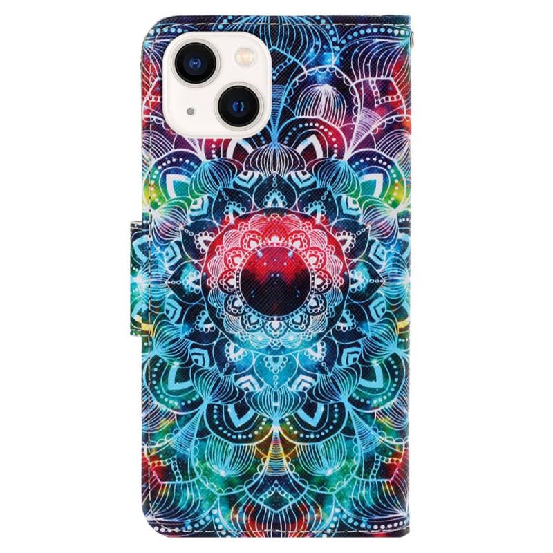 Fliptok iPhone 15 szíjjal Színes Mandala Szíjjal