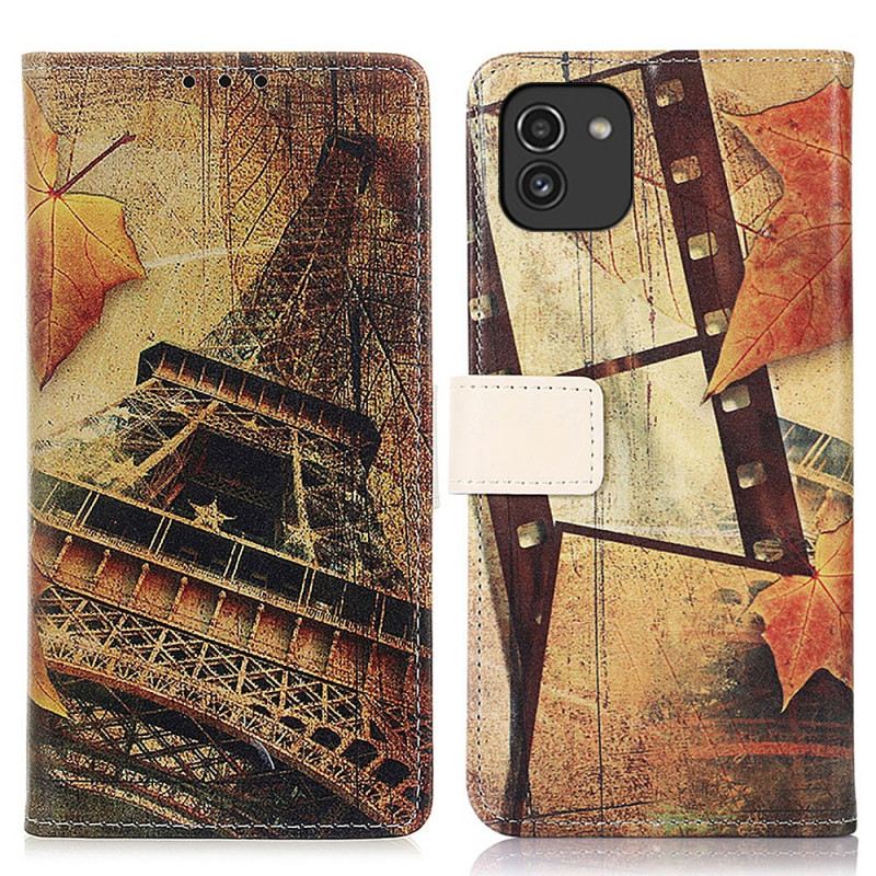 Fliptok / Bőrtok Samsung Galaxy A03 Eiffel-torony Ősszel