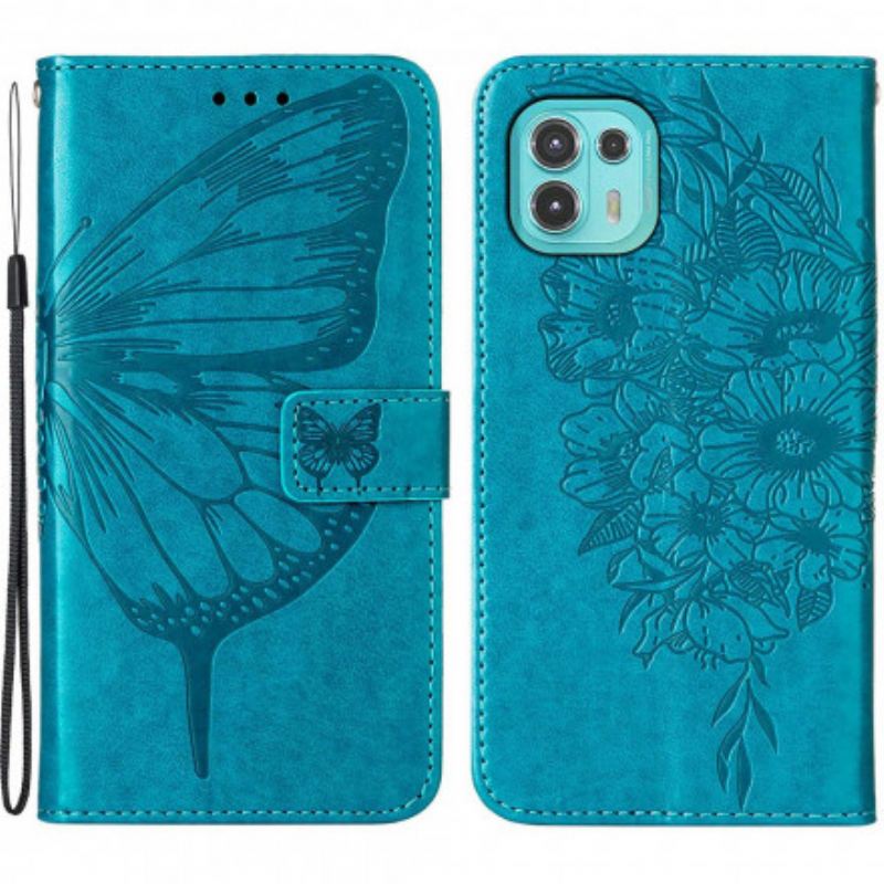 Fliptok / Bőrtok Motorola Edge 20 Lite Butterfly Design Zsinórral