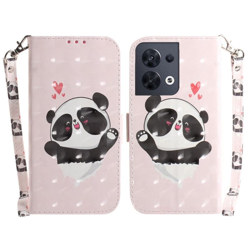 Fliptok / Bőrtok Oppo Reno 8 Panda Love With Lanyard