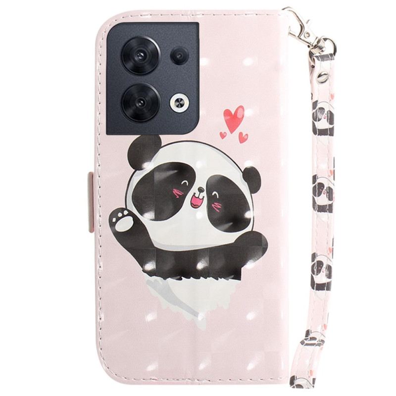 Fliptok / Bőrtok Oppo Reno 8 Panda Love With Lanyard