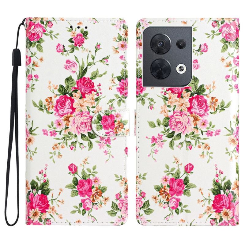 Fliptok / Bőrtok Oppo Reno 8 szíjjal Strap Liberty Flowers