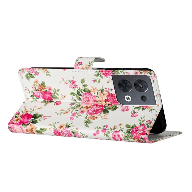 Fliptok / Bőrtok Oppo Reno 8 szíjjal Strap Liberty Flowers