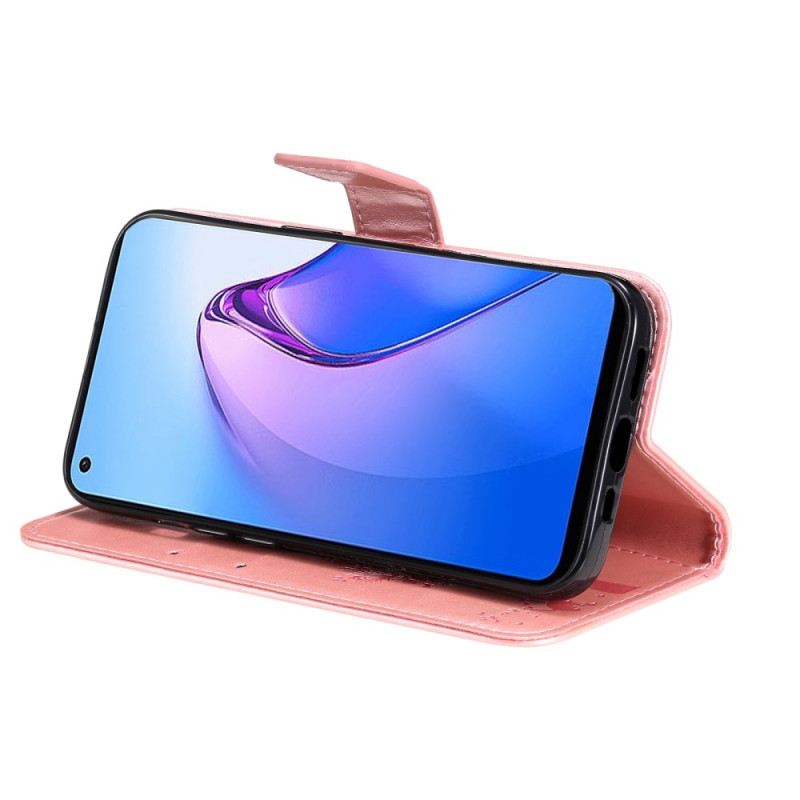 Kinyitható Tokok Oppo Reno 8 szíjjal Fa És Pántos Macska