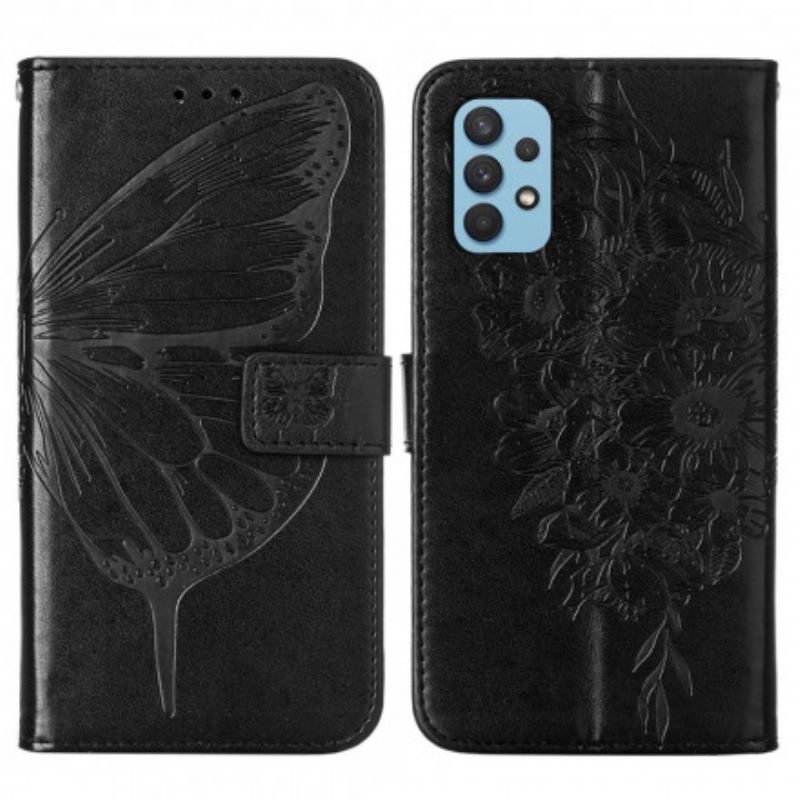 Fliptok / Bőrtok Samsung Galaxy A32 Butterfly Design Zsinórral