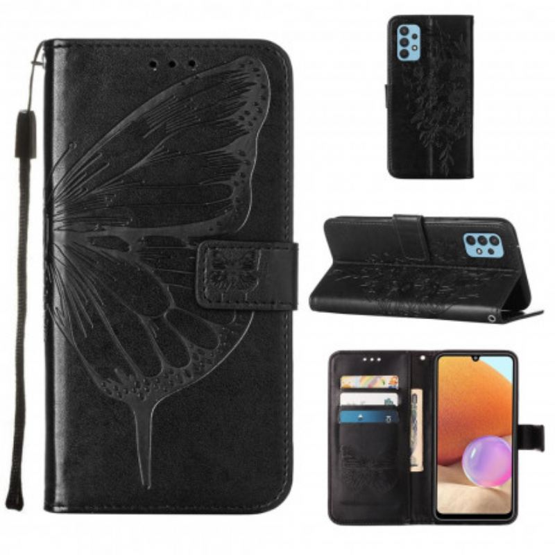 Fliptok / Bőrtok Samsung Galaxy A32 Butterfly Design Zsinórral