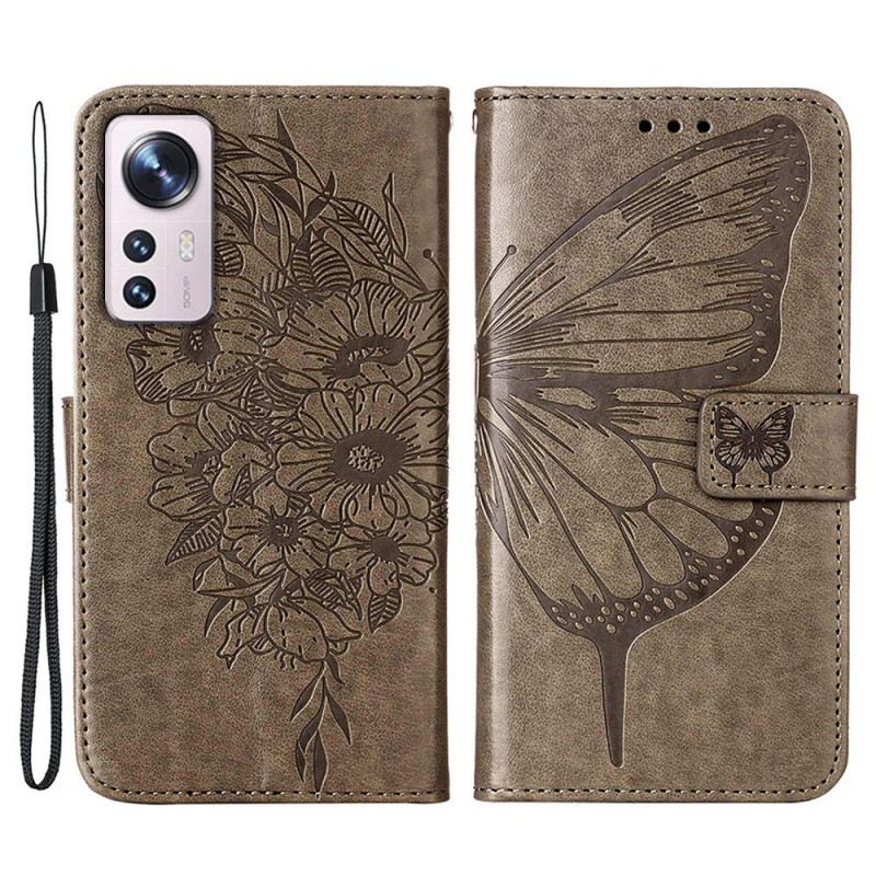 Fliptok / Bőrtok Xiaomi 12 Lite Butterfly Design Zsinórral