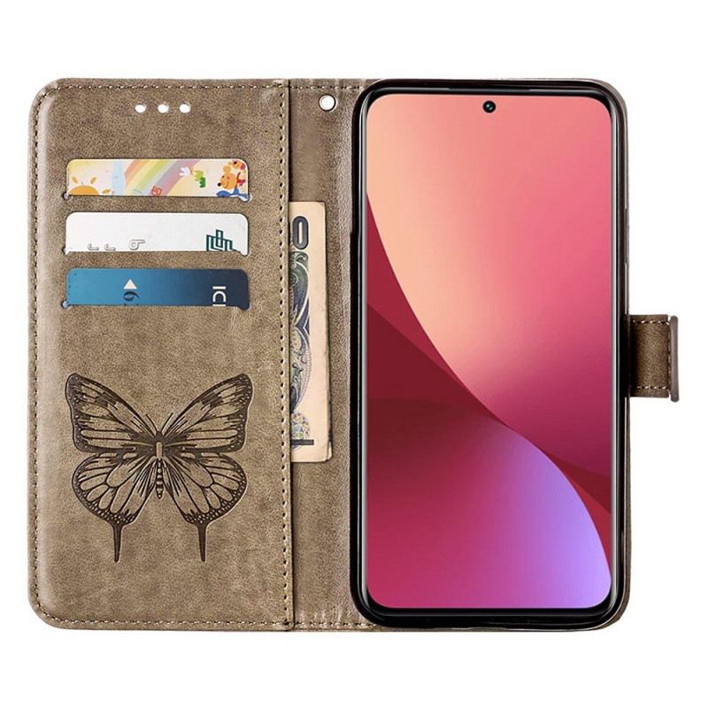 Fliptok / Bőrtok Xiaomi 12 Lite Butterfly Design Zsinórral