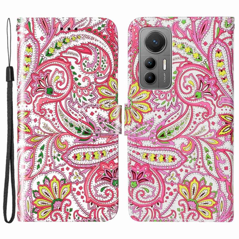 Fliptok / Bőrtok Xiaomi 12 Lite szíjjal Pántos Paisley Minta