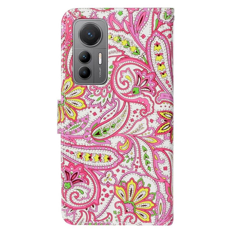 Fliptok / Bőrtok Xiaomi 12 Lite szíjjal Pántos Paisley Minta