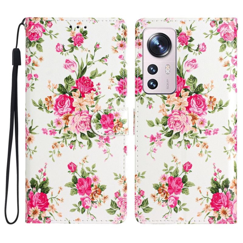 Fliptok / Bőrtok Xiaomi 12 Lite szíjjal Strap Liberty Flowers