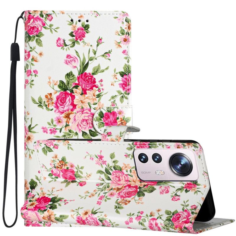 Fliptok / Bőrtok Xiaomi 12 Lite szíjjal Strap Liberty Flowers