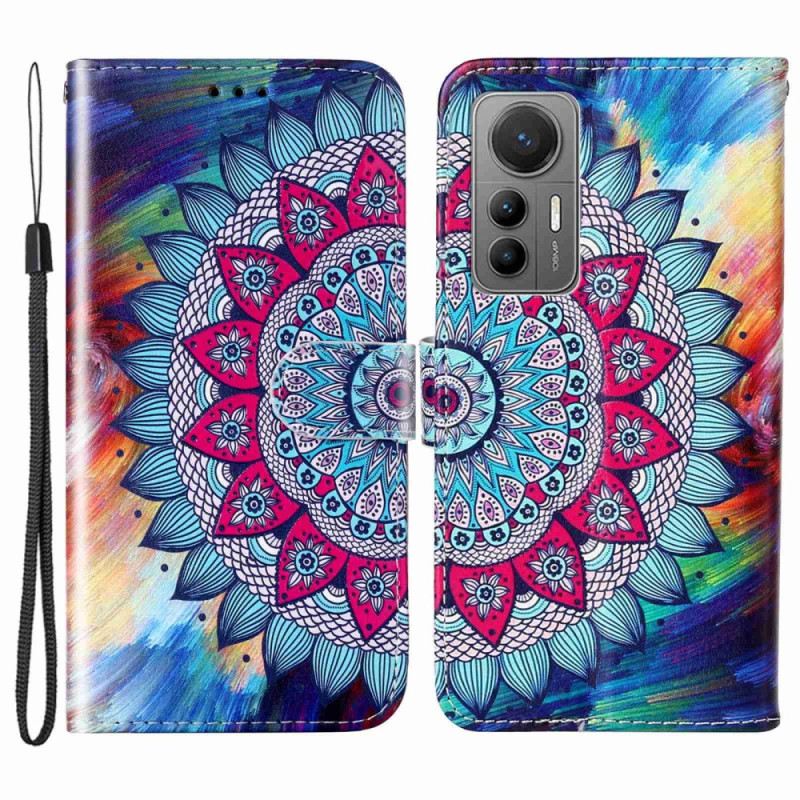 Fliptok / Bőrtok Xiaomi 12 Lite szíjjal Színes Pántos Mandala