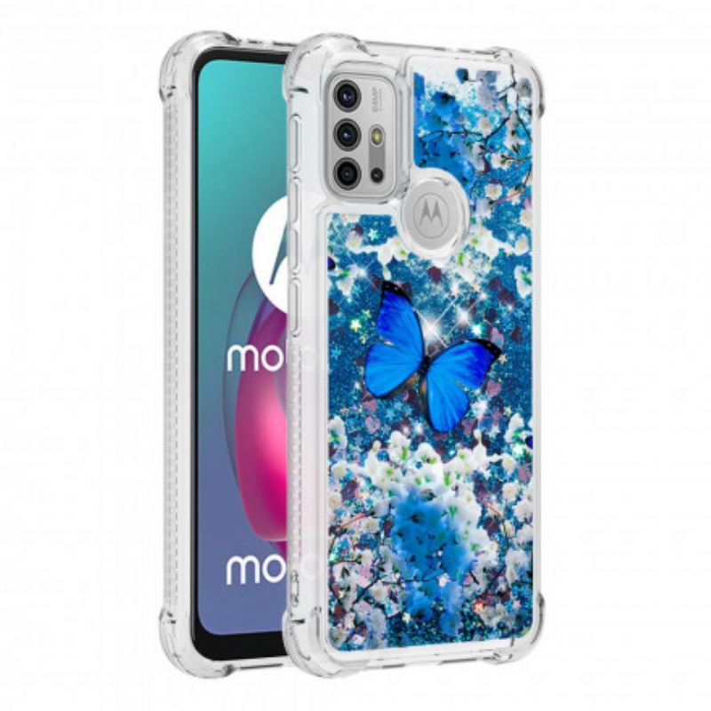 Tok Moto G30 / G10 Csillogó Kék Pillangók