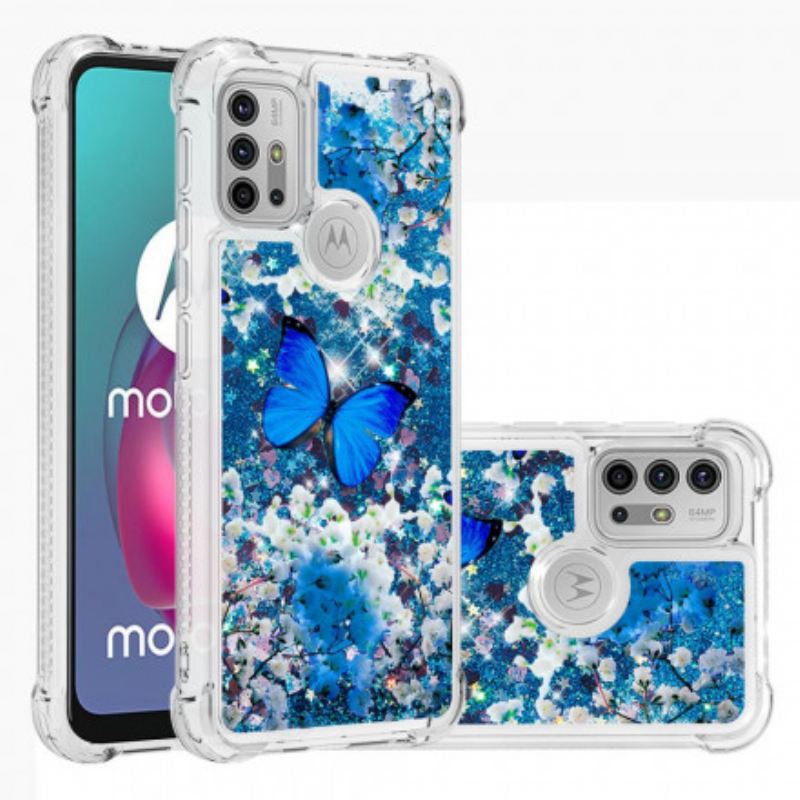 Tok Moto G30 / G10 Csillogó Kék Pillangók