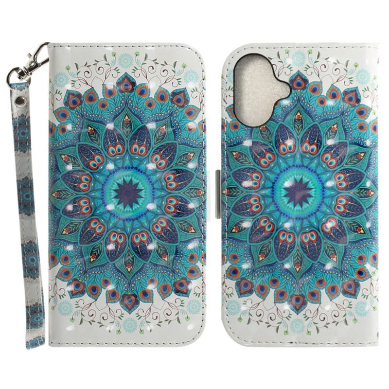 Bőrtok iPhone 16 Zöld Mandala Szíjjal