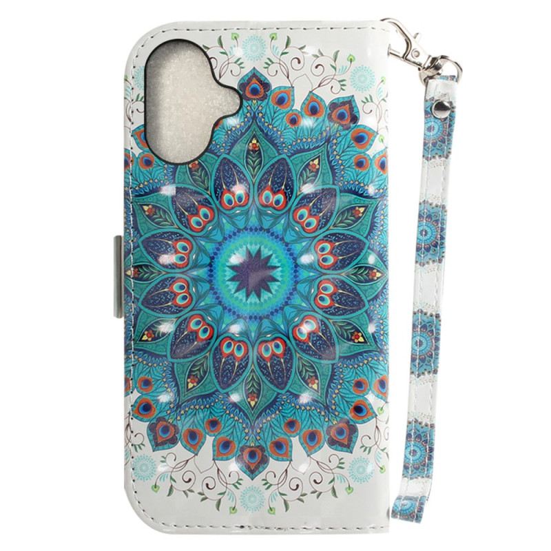 Bőrtok iPhone 16 Zöld Mandala Szíjjal