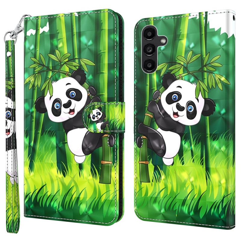 Fliptok Samsung Galaxy A55 5g Bambusz Panda Szíjjal