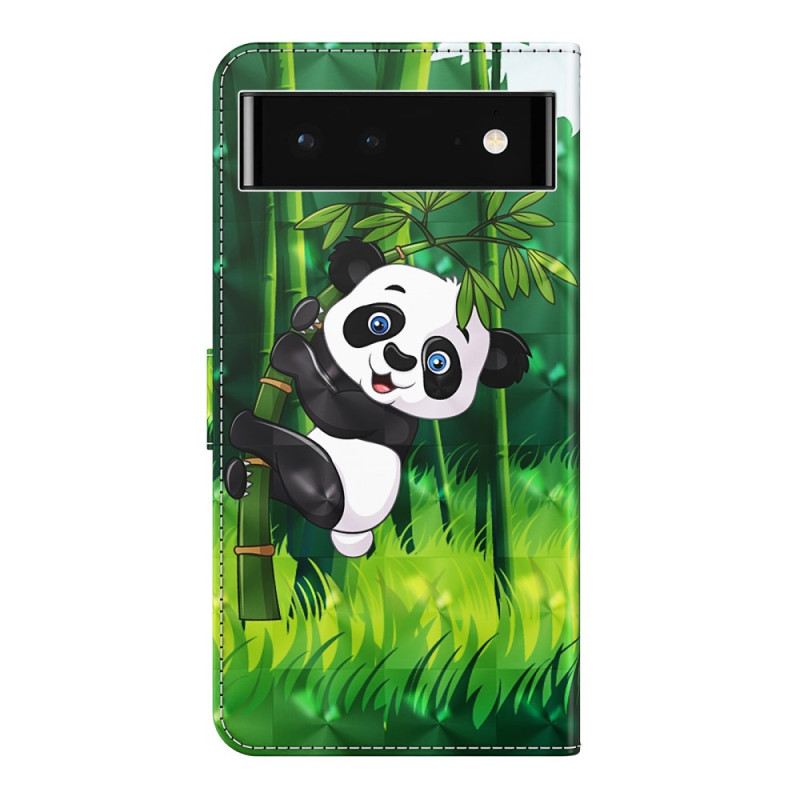 Fliptok / Bőrtok Google Pixel 7 szíjjal Panda És Bambusz Nyakpánttal