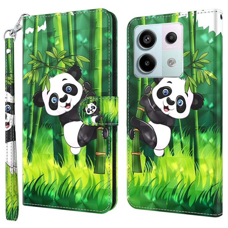 Bőrtok Xiaomi Redmi Note 13 5g Bambusz Panda Szíjjal