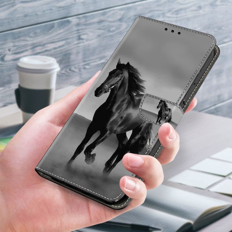 Bőrtok Xiaomi Redmi Note 13 5g Fekete Ló