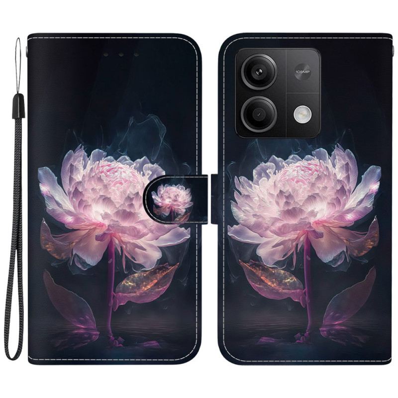 Bőrtok Xiaomi Redmi Note 13 5g Lila Bazsarózsa Szíjjal