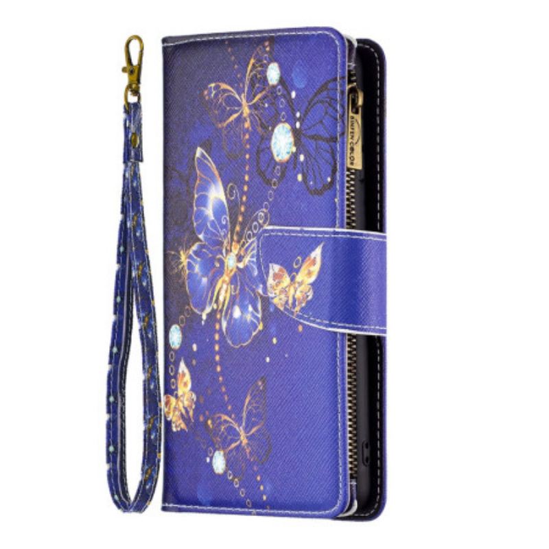 Bőrtok Xiaomi Redmi Note 13 5g Purple Butterflies Pénztárca Pánttal