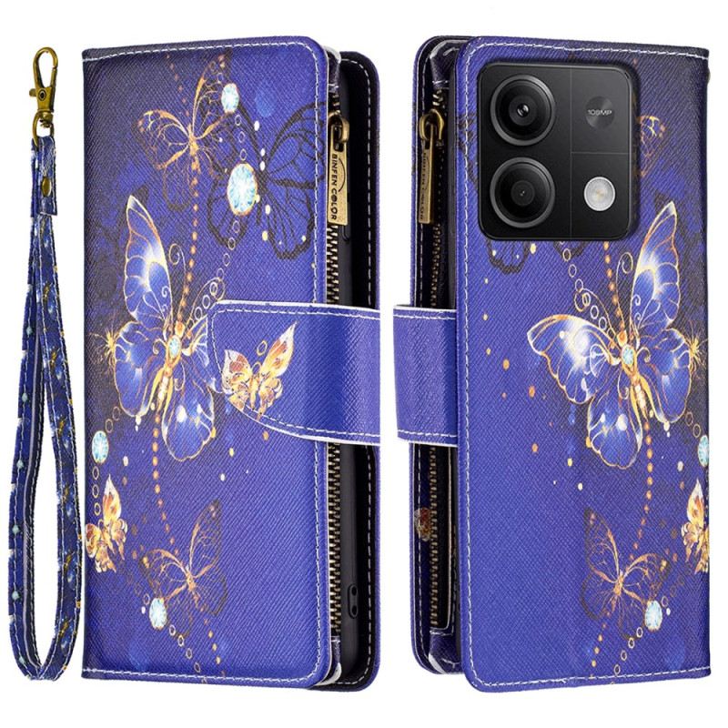 Bőrtok Xiaomi Redmi Note 13 5g Purple Butterflies Pénztárca Pánttal