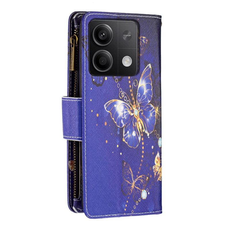 Bőrtok Xiaomi Redmi Note 13 5g Purple Butterflies Pénztárca Pánttal