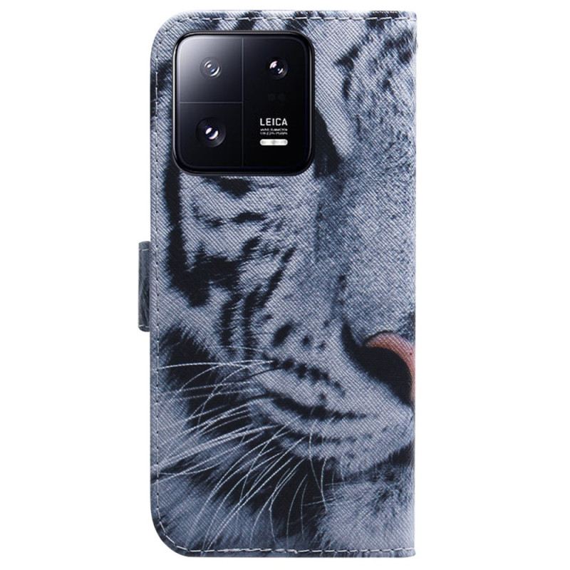 Fliptok Xiaomi 13 Pro szíjjal Pántos Fehér Tigris