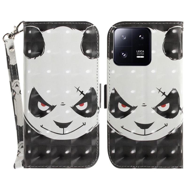 Kinyitható Tokok Xiaomi 13 Pro szíjjal Dühös Panda Zsinórral