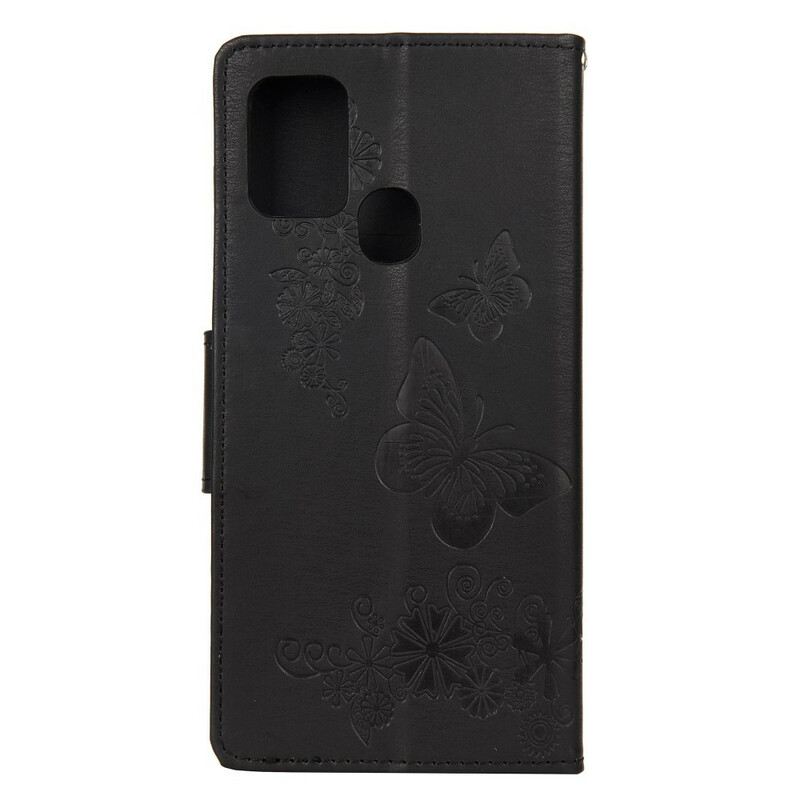 Fliptok / Bőrtok Samsung Galaxy A21s szíjjal Splendid Strap Butterflies