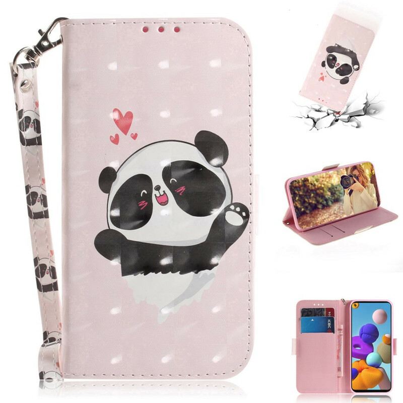 Fliptok Samsung Galaxy A21s szíjjal Panda Love With Lanyard