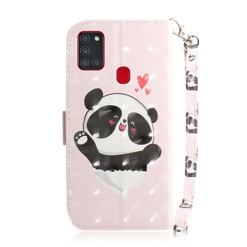 Fliptok Samsung Galaxy A21s szíjjal Panda Love With Lanyard