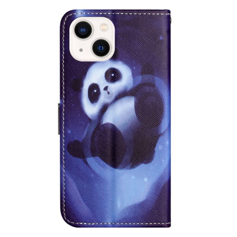 Fliptok / Bőrtok iPhone 14 Plus szíjjal Panda Az Űrben Zsinórral