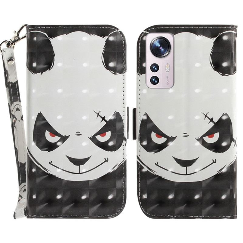 Fliptok / Bőrtok Xiaomi 12 / 12X szíjjal Dühös Panda Zsinórral