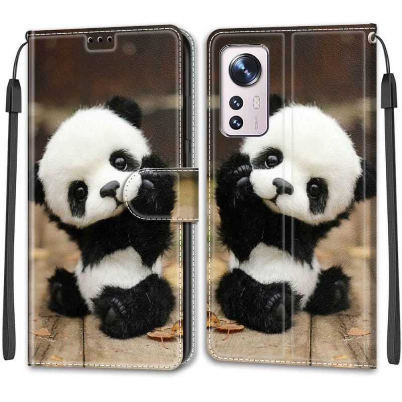 Fliptok Xiaomi 12 / 12X szíjjal Kis Panda Szíjjal