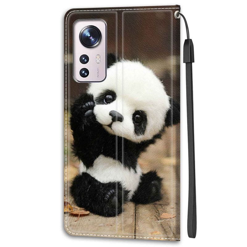 Fliptok Xiaomi 12 / 12X szíjjal Kis Panda Szíjjal