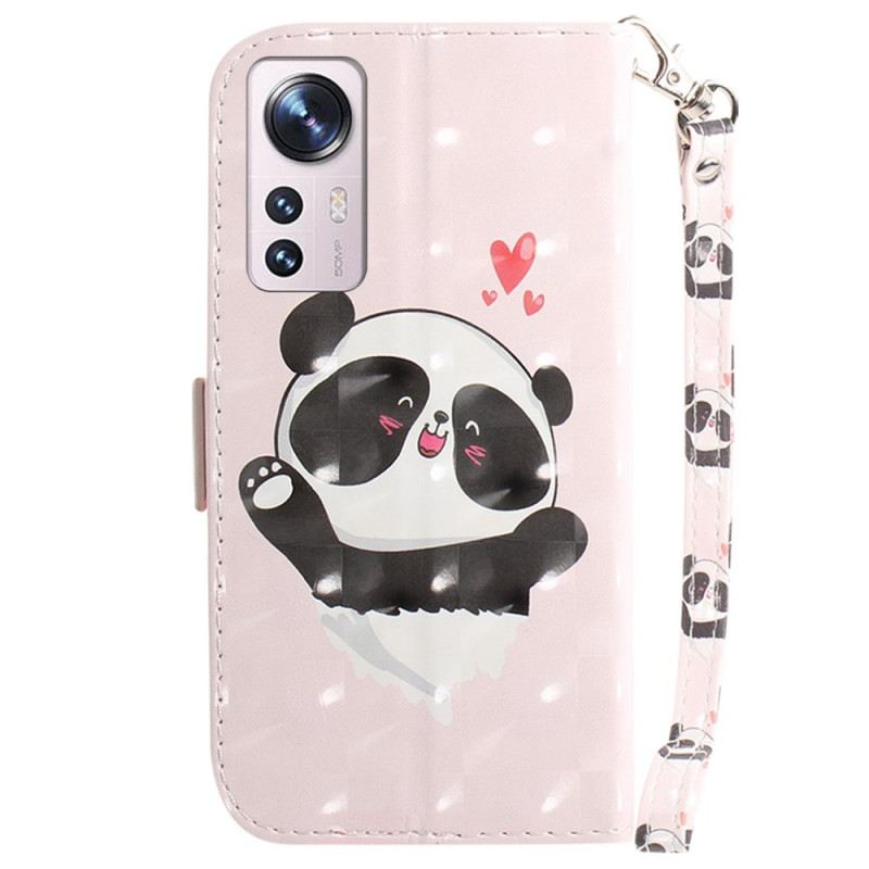 Fliptok Xiaomi 12 / 12X szíjjal Panda Love With Lanyard