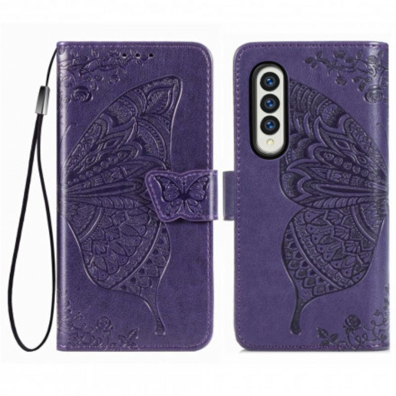 Fliptok / Bőrtok Samsung Galaxy Z Fold 3 5G Butterfly Design Zsinórral