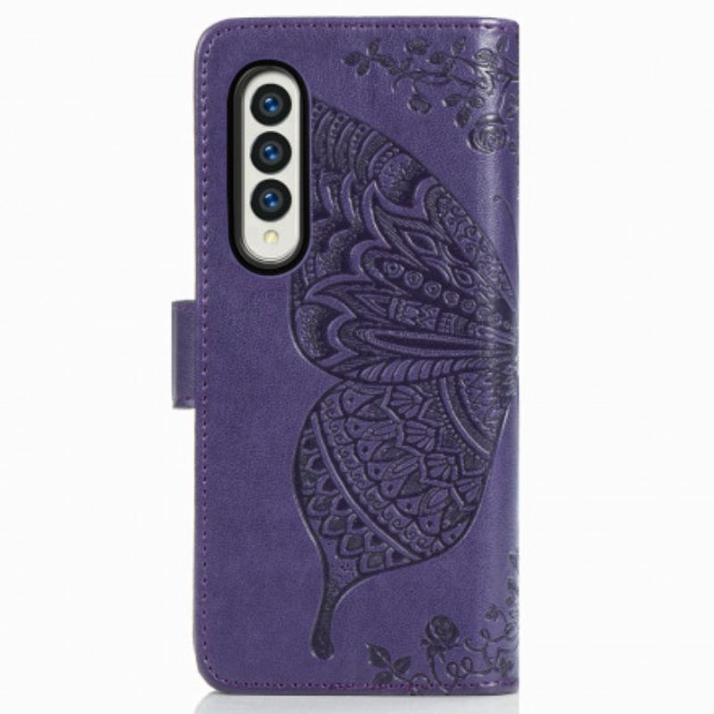 Fliptok / Bőrtok Samsung Galaxy Z Fold 3 5G Butterfly Design Zsinórral