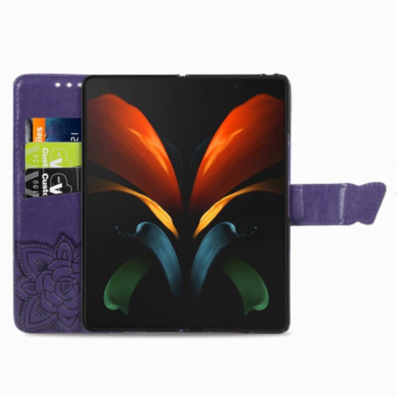 Fliptok / Bőrtok Samsung Galaxy Z Fold 3 5G Butterfly Design Zsinórral