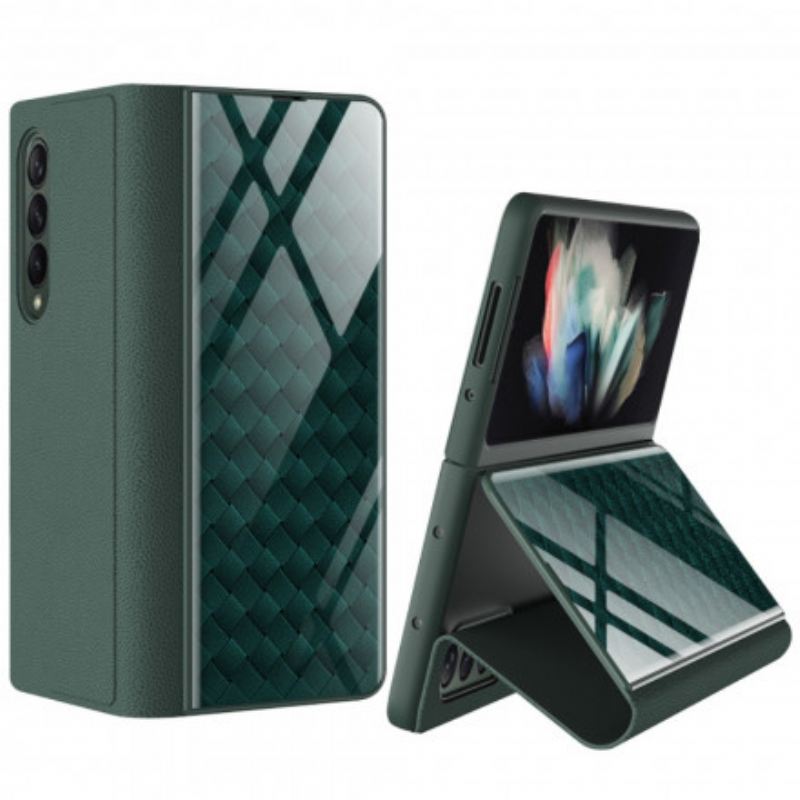 Fliptok Samsung Galaxy Z Fold 3 5G Bőrtok Gkk Weaving Edzett Üveg