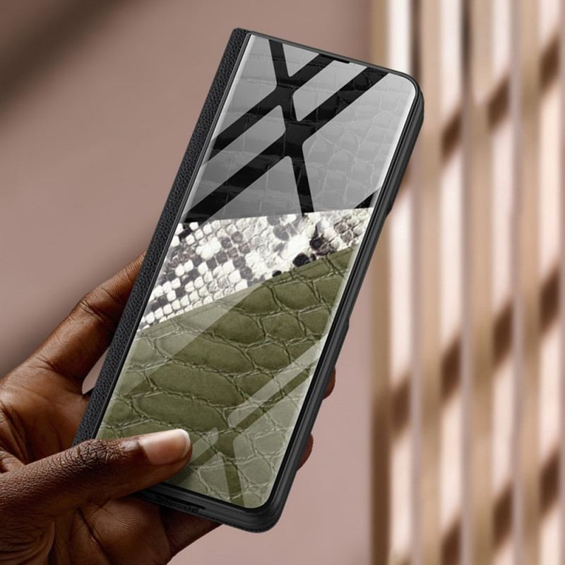 Fliptok Samsung Galaxy Z Fold 3 5G Bőrtok Leopárd Edzett Üveg