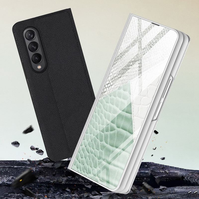 Fliptok Samsung Galaxy Z Fold 3 5G Bőrtok Leopárd Edzett Üveg