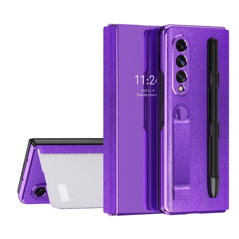 Fliptok Samsung Galaxy Z Fold 3 5G Bőrtok Tükör Tolltartó És Szíj