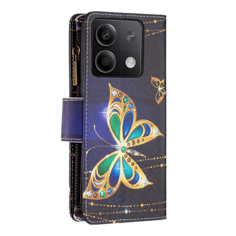 Bőrtok Xiaomi Redmi Note 13 4g Rhinestone Butterflies Pénztárca