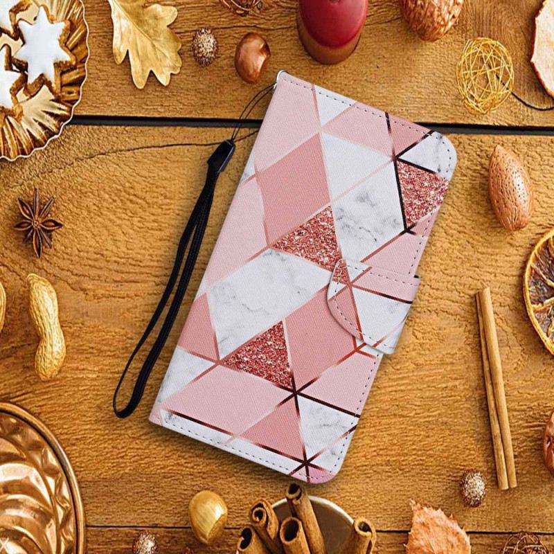 Kinyitható Bőrtok Xiaomi Redmi Note 13 4g Rózsaszín Márvány És Arany Szíj