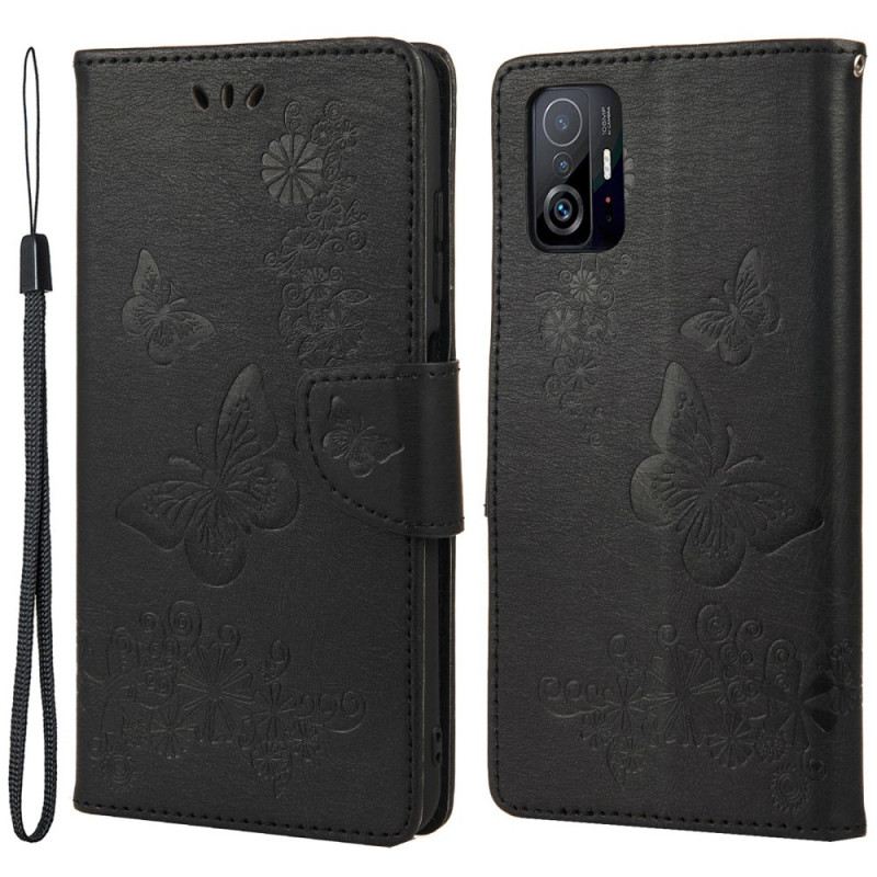 Fliptok / Bőrtok Xiaomi 11T / 11T Pro szíjjal Splendid Strap Butterflies