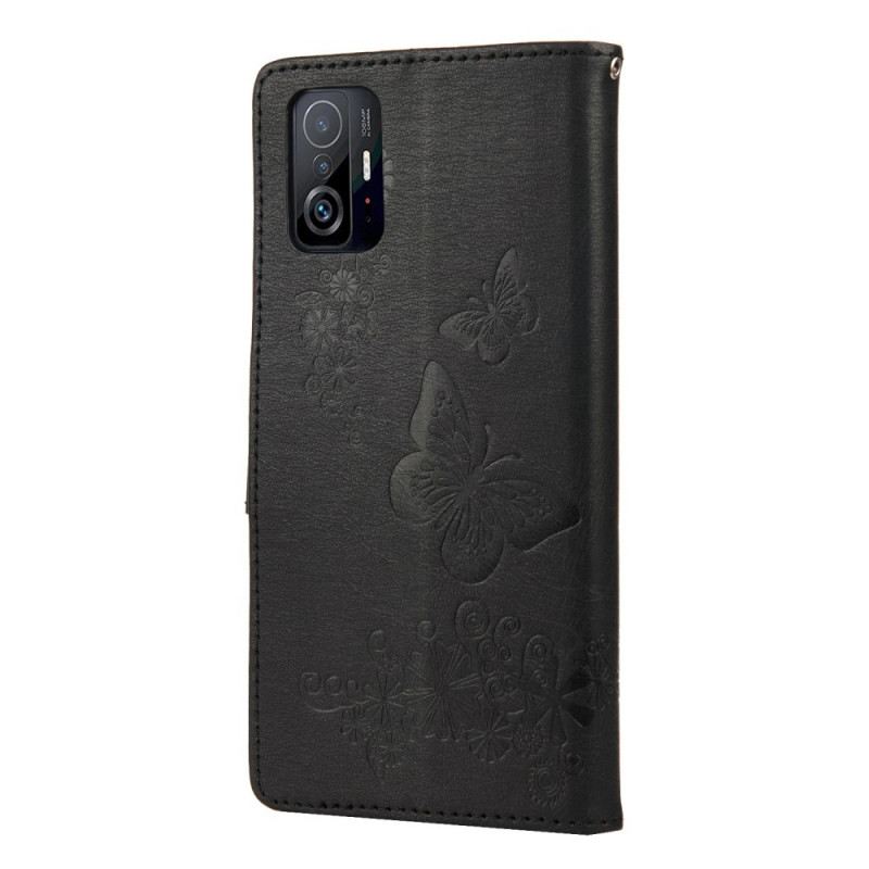 Fliptok / Bőrtok Xiaomi 11T / 11T Pro szíjjal Splendid Strap Butterflies